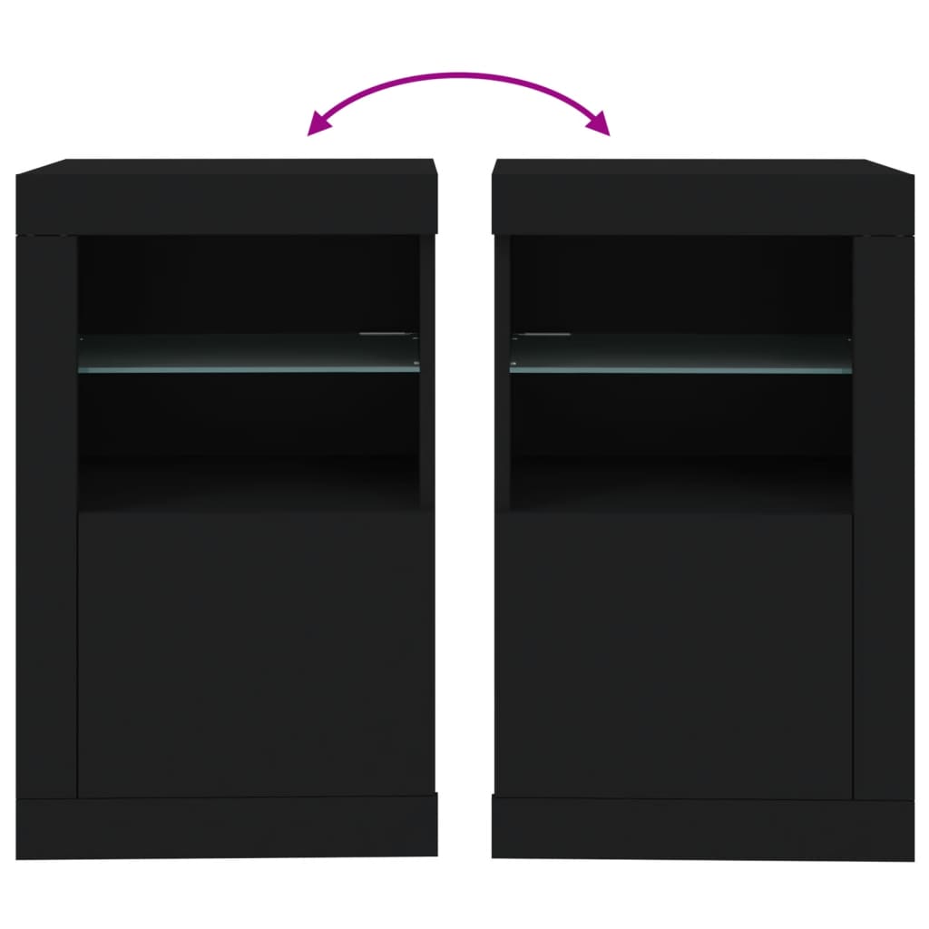 Side Cabinet with LED Lights Black Engineered Wood