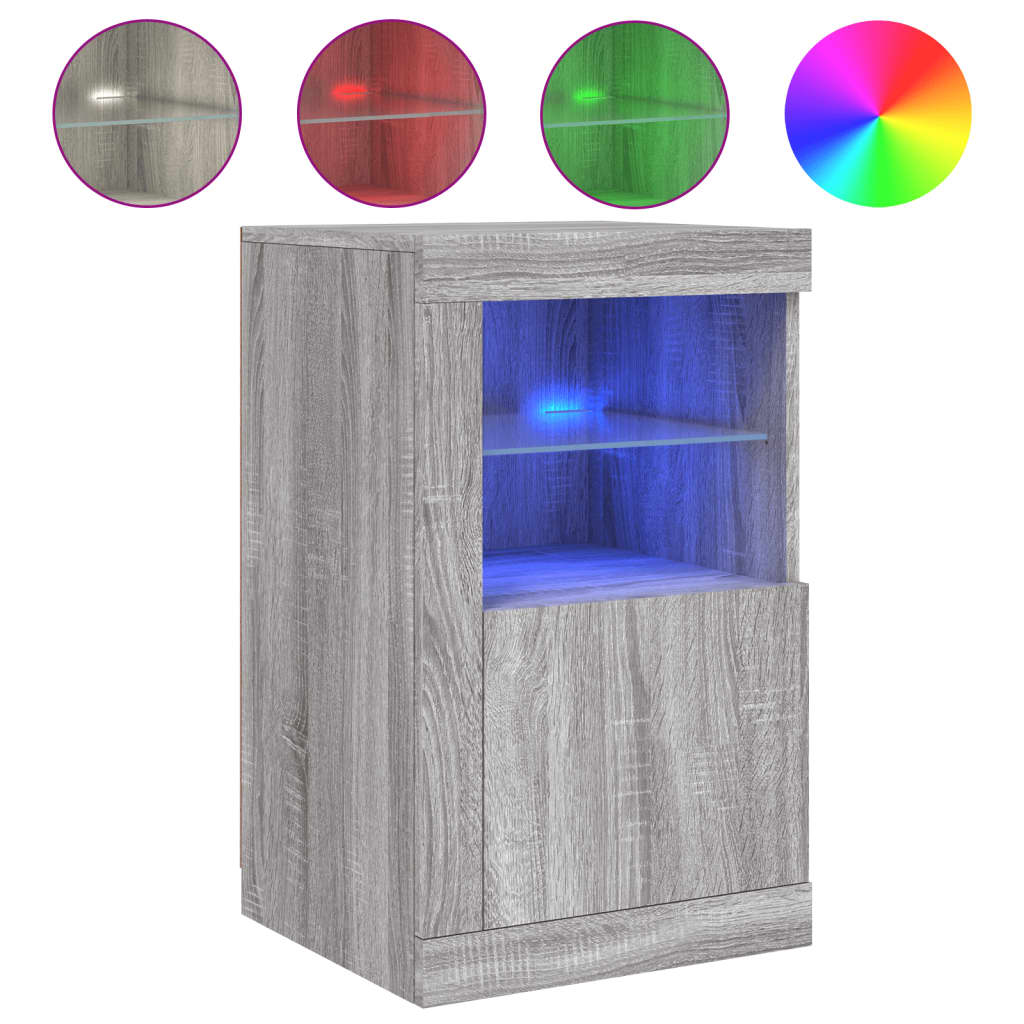 Side Cabinets with LED Lights 2 pcs Grey Sonoma Engineered Wood