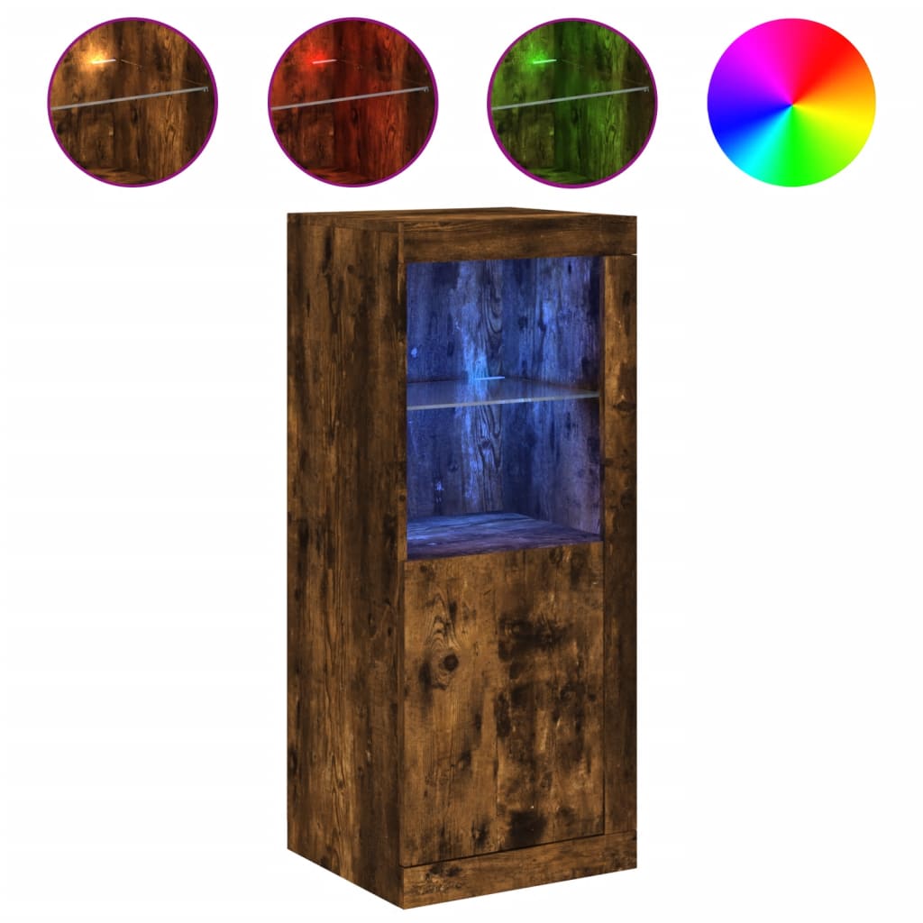 Sideboard with LED Lights Smoked Oak 41x37x100 cm