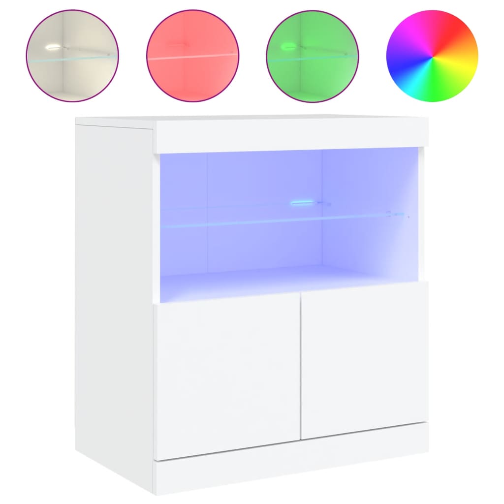 Modern Wooden Sideboard Storage Cabinet With LED Lights, 2 Doors & Shelves