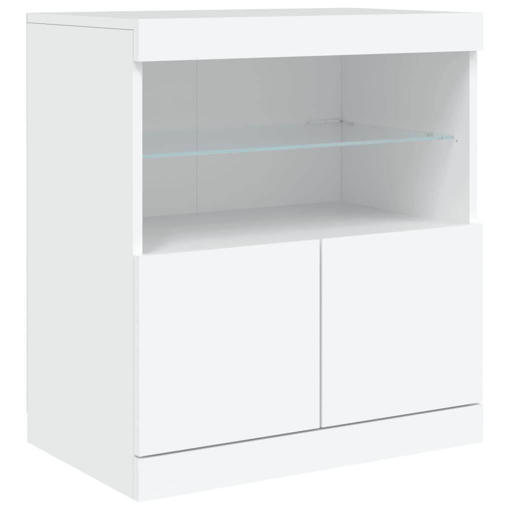 Modern Wooden Sideboard Storage Cabinet With LED Lights, 2 Doors & Shelves