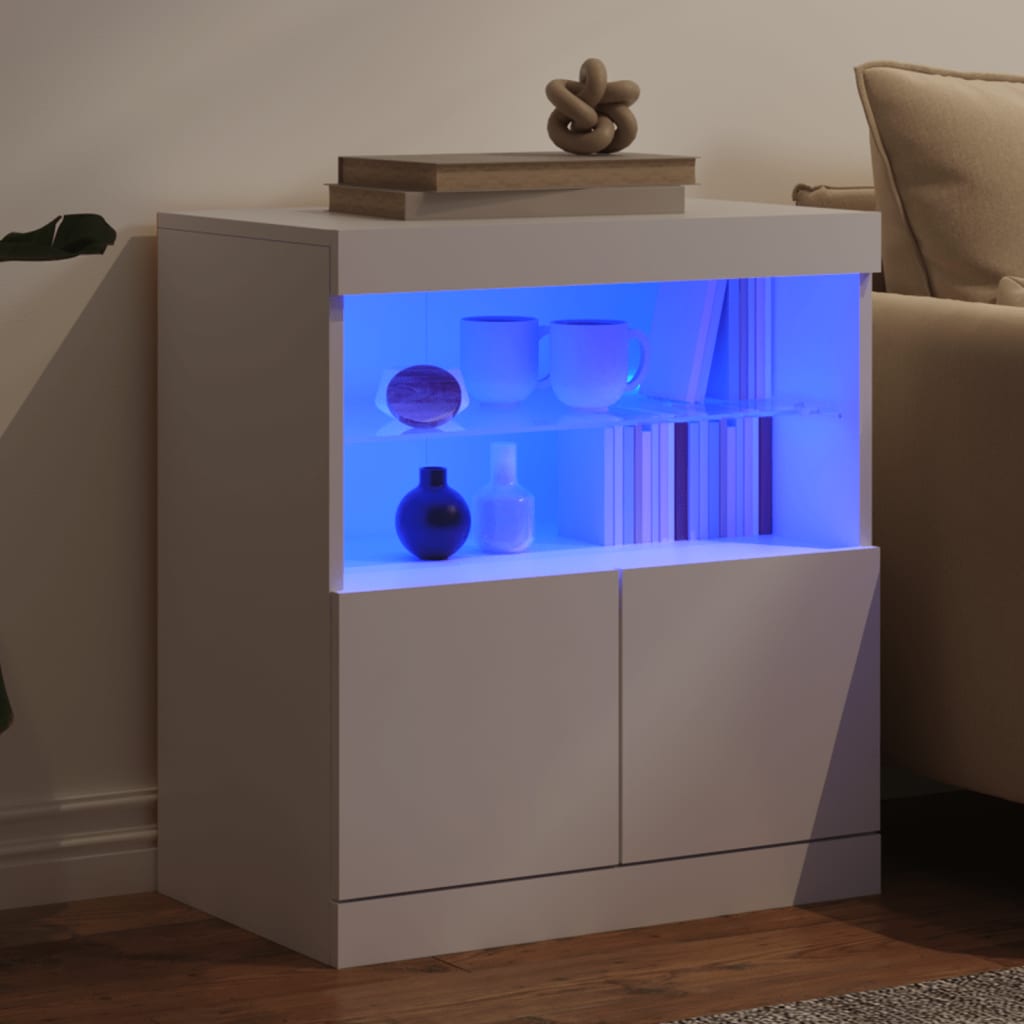 Modern Wooden Sideboard Storage Cabinet With LED Lights, 2 Doors & Shelves