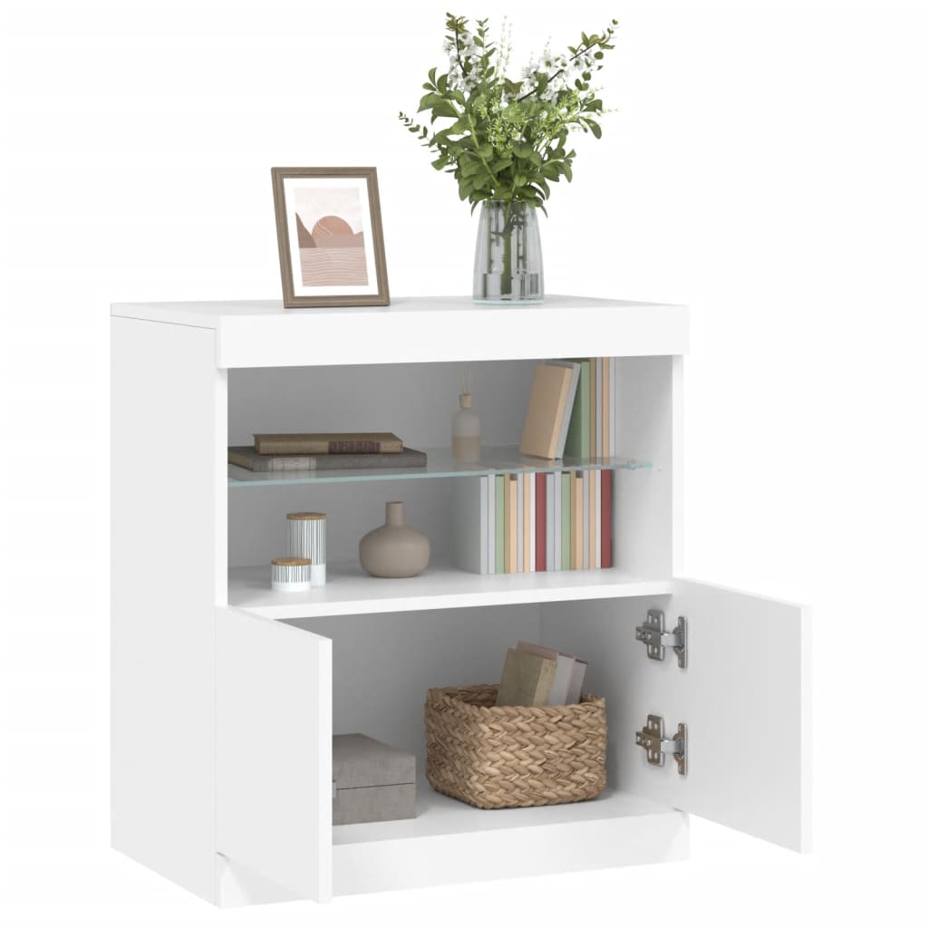 Modern Wooden Sideboard Storage Cabinet With LED Lights, 2 Doors & Shelves