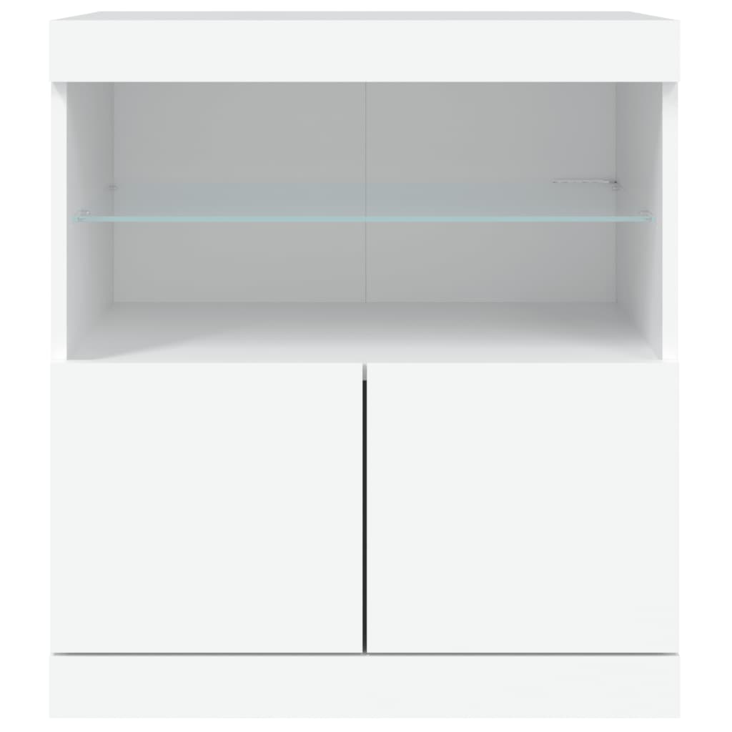 Modern Wooden Sideboard Storage Cabinet With LED Lights, 2 Doors & Shelves