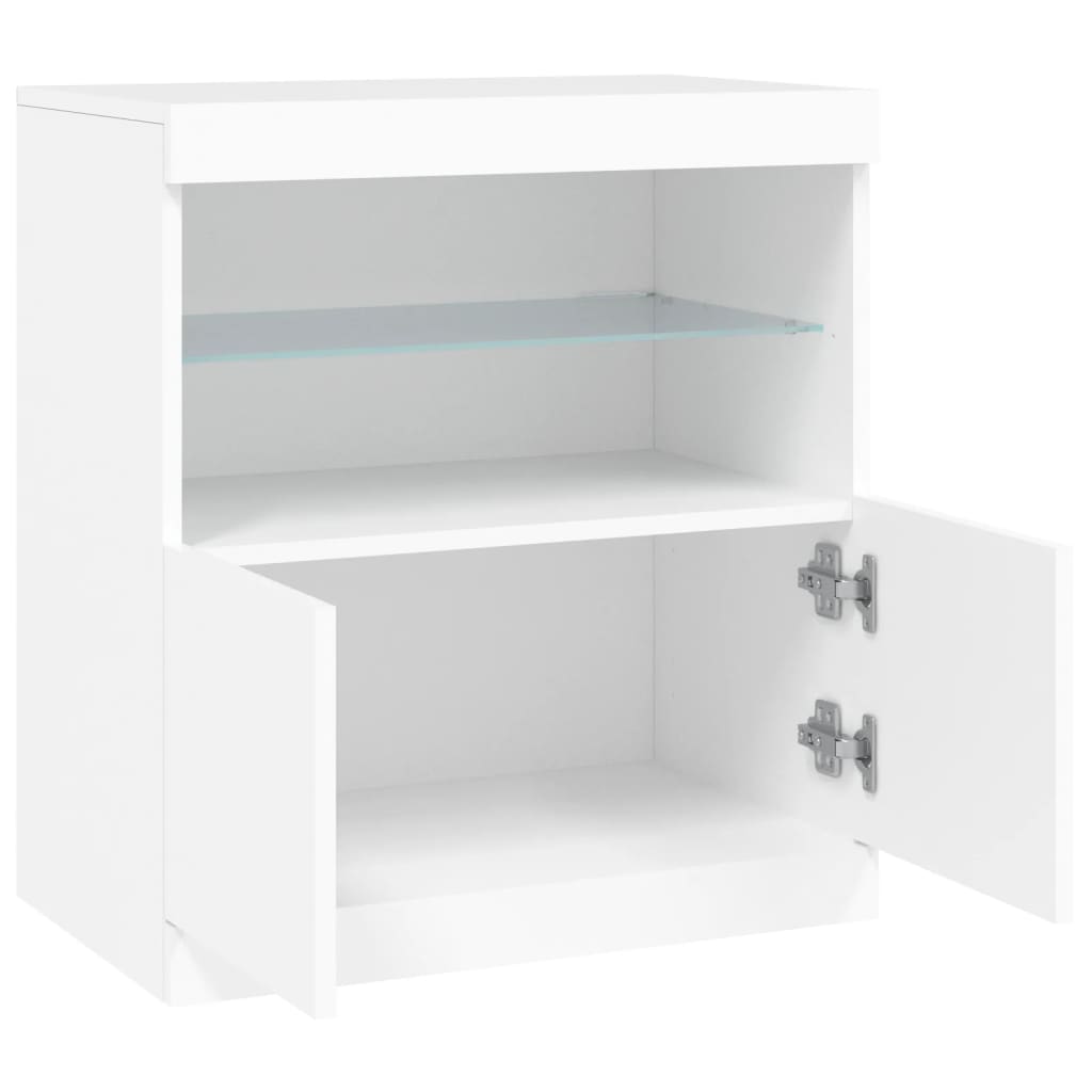 Modern Wooden Sideboard Storage Cabinet With LED Lights, 2 Doors & Shelves