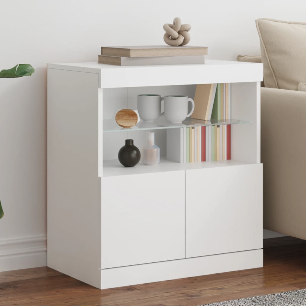 Modern Wooden Sideboard Storage Cabinet With LED Lights, 2 Doors & Shelves