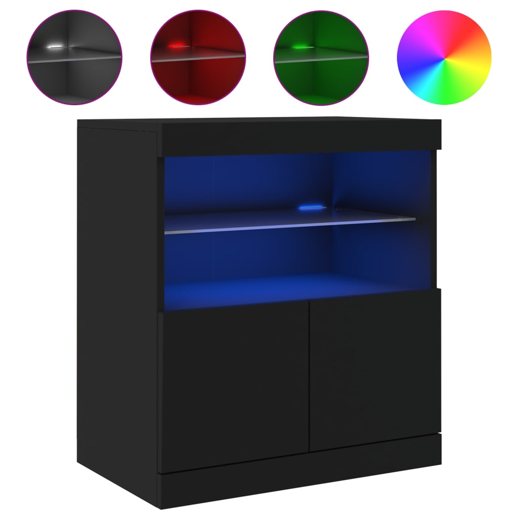 Modern Wooden Sideboard Storage Cabinet With LED Lights, 2 Doors & Shelves