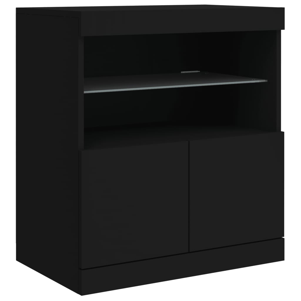 Modern Wooden Sideboard Storage Cabinet With LED Lights, 2 Doors & Shelves
