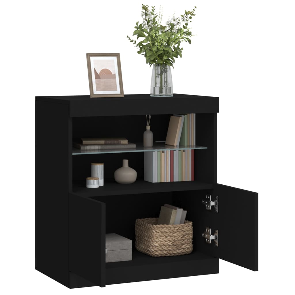 Modern Wooden Sideboard Storage Cabinet With LED Lights, 2 Doors & Shelves