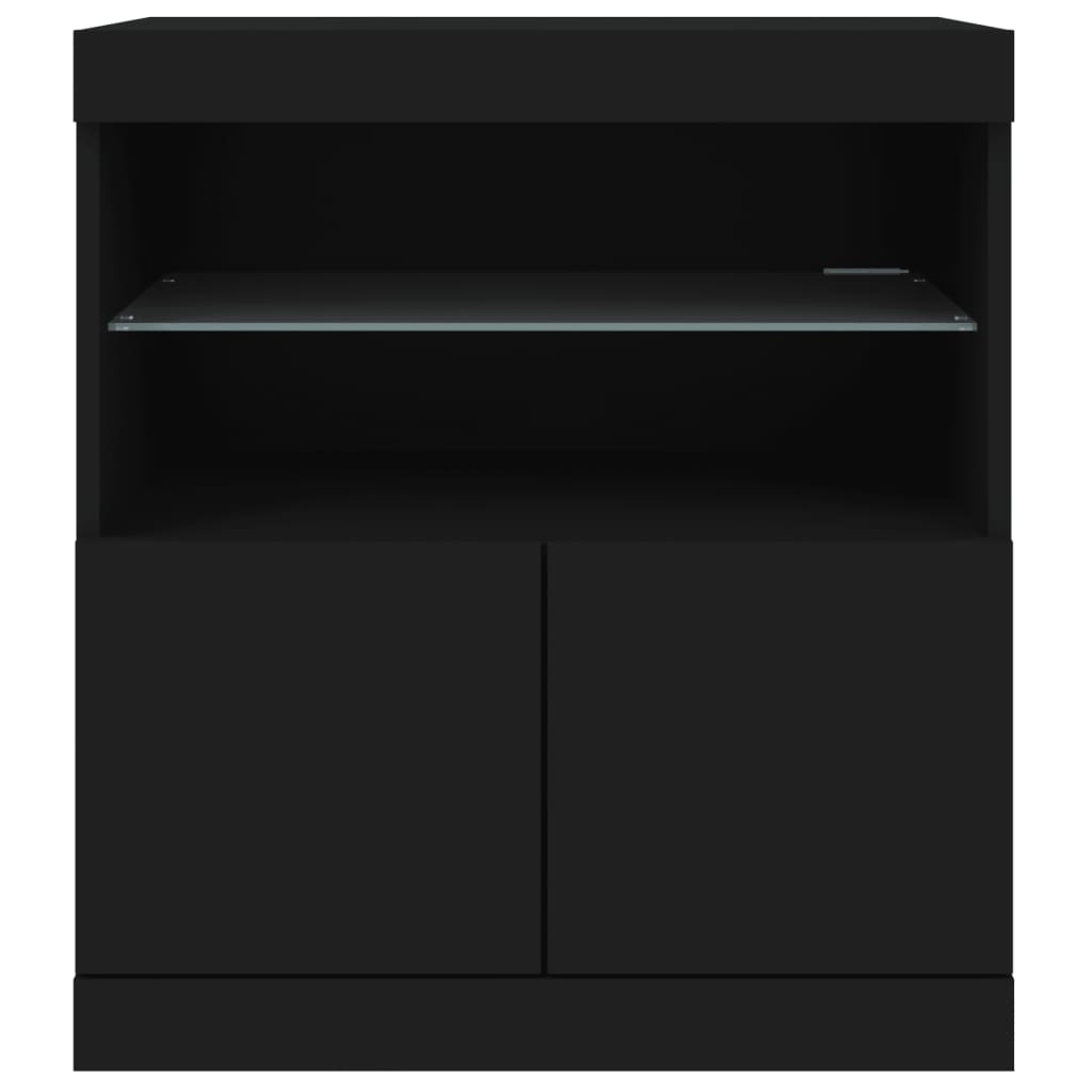 Modern Wooden Sideboard Storage Cabinet With LED Lights, 2 Doors & Shelves