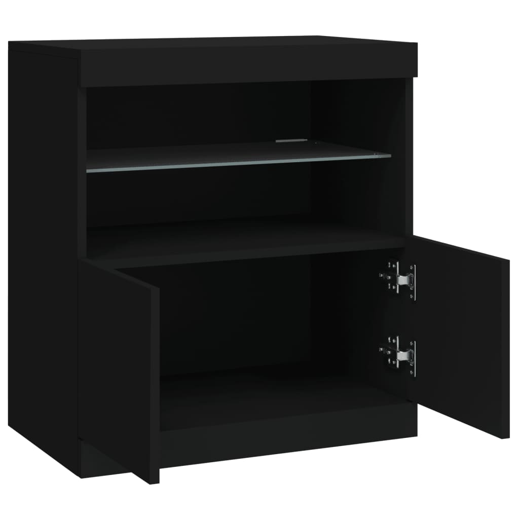 Modern Wooden Sideboard Storage Cabinet With LED Lights, 2 Doors & Shelves