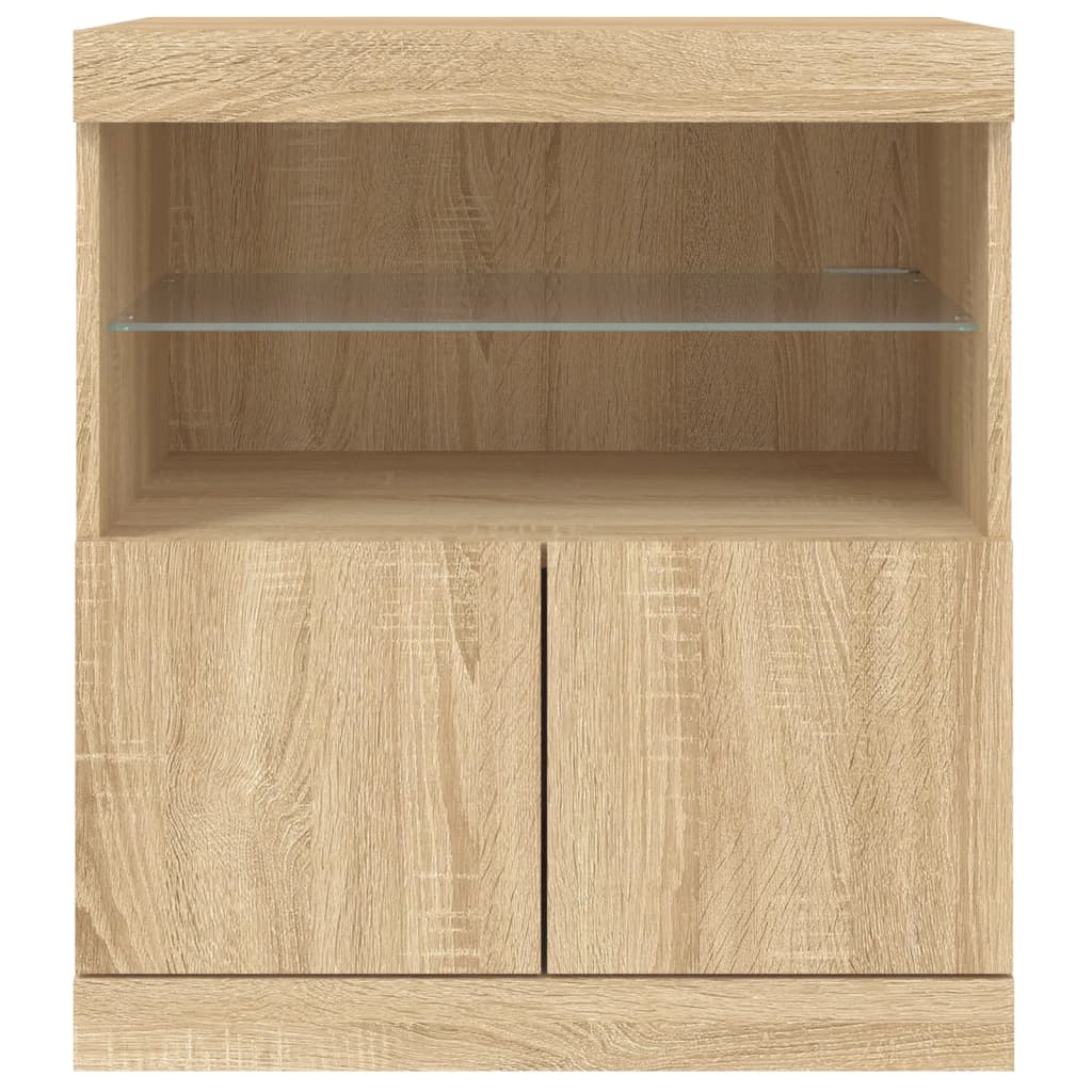 Modern Wooden Sideboard Storage Cabinet With LED Lights, 2 Doors & Shelves