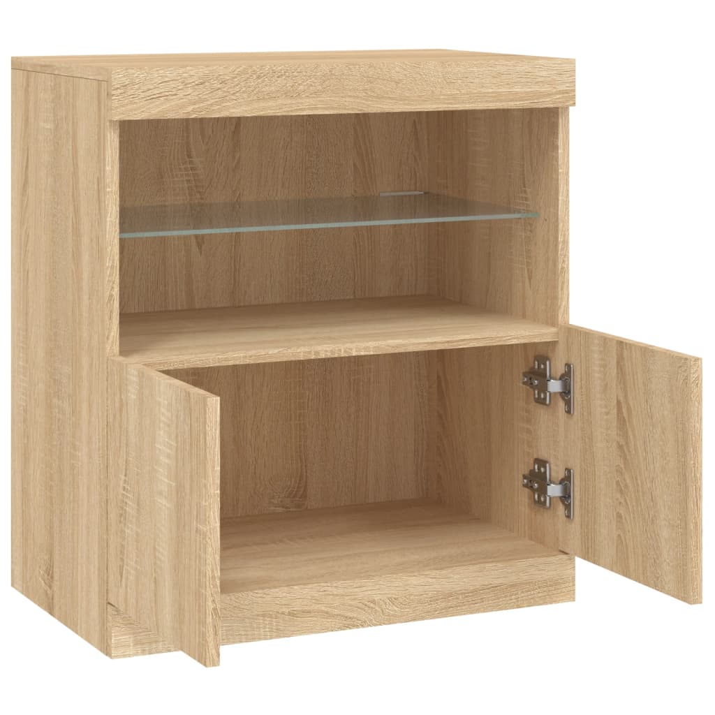 Modern Wooden Sideboard Storage Cabinet With LED Lights, 2 Doors & Shelves