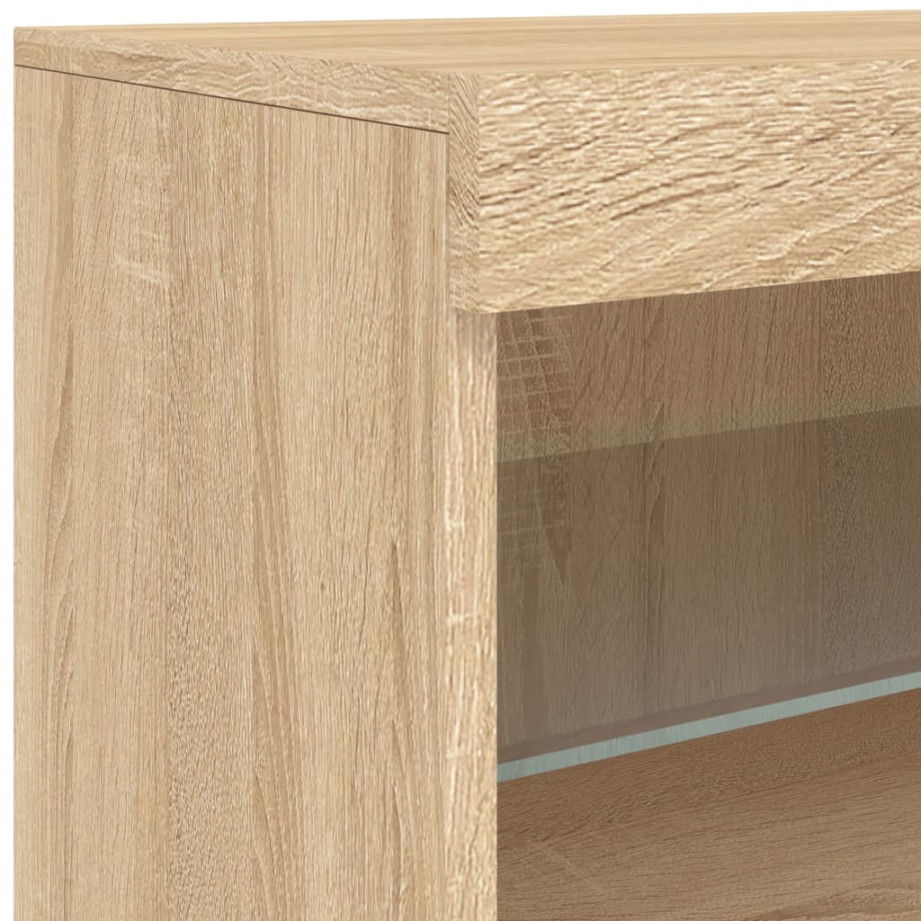 Modern Wooden Sideboard Storage Cabinet With LED Lights, 2 Doors & Shelves