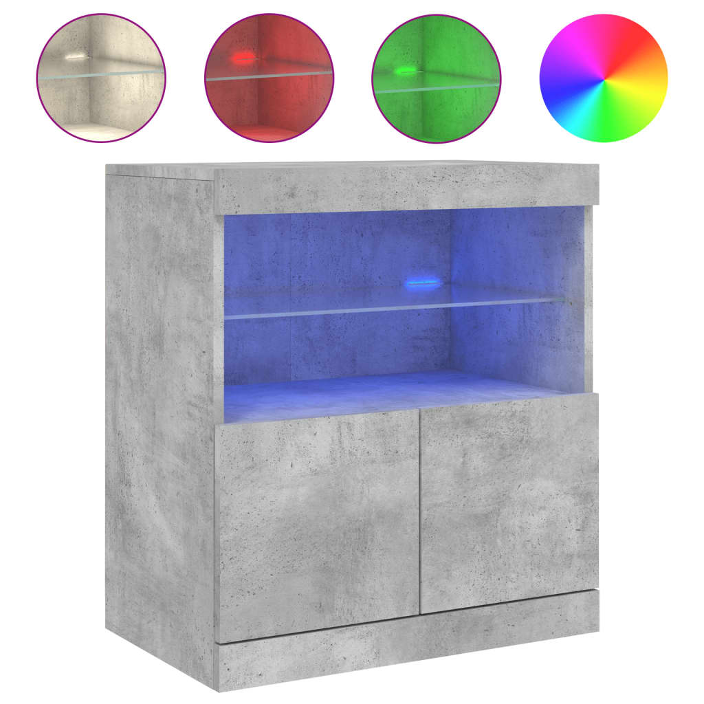 Modern Wooden Sideboard Storage Cabinet With LED Lights, 2 Doors & Shelves