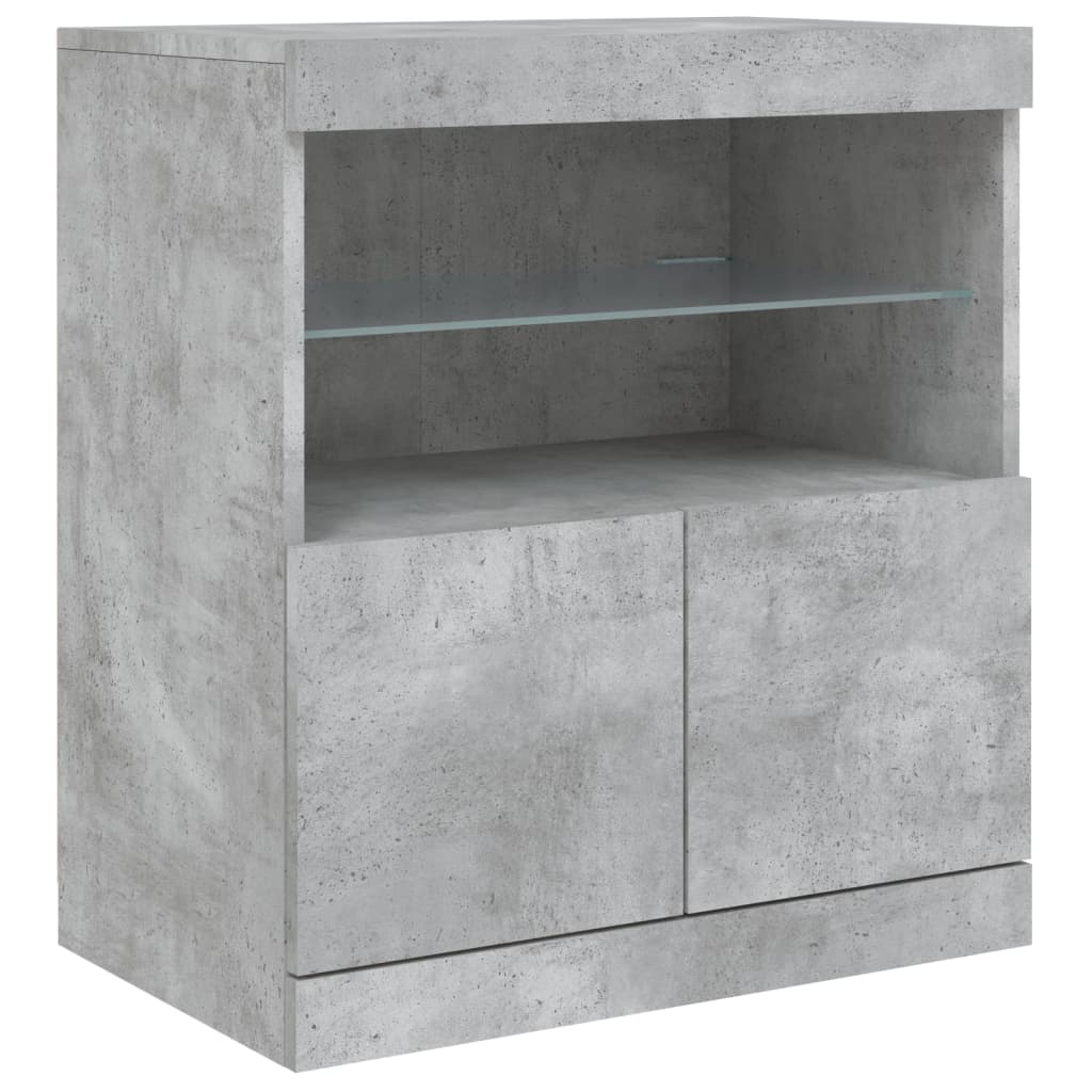 Modern Wooden Sideboard Storage Cabinet With LED Lights, 2 Doors & Shelves