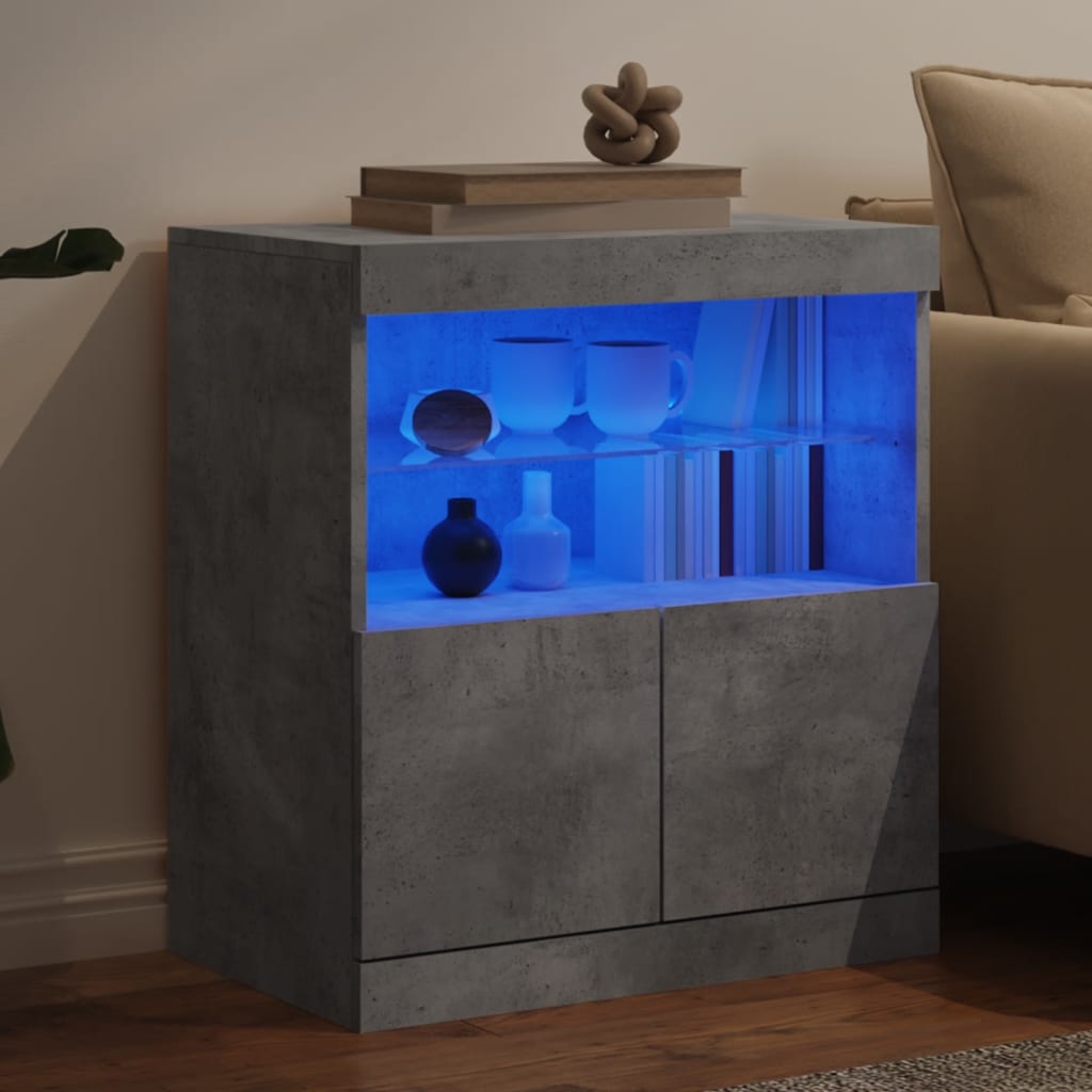 Modern Wooden Sideboard Storage Cabinet With LED Lights, 2 Doors & Shelves