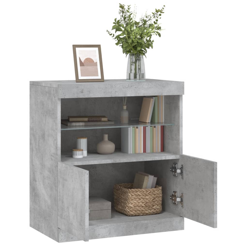Modern Wooden Sideboard Storage Cabinet With LED Lights, 2 Doors & Shelves