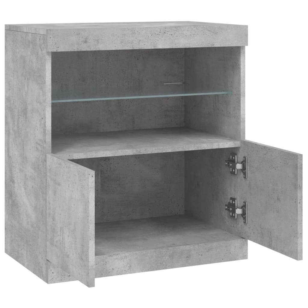 Modern Wooden Sideboard Storage Cabinet With LED Lights, 2 Doors & Shelves