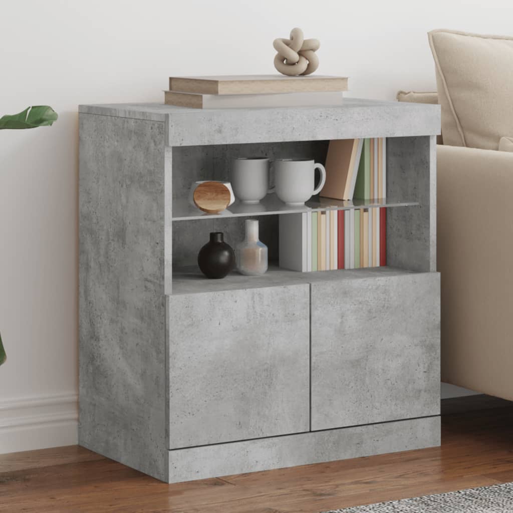 Modern Wooden Sideboard Storage Cabinet With LED Lights, 2 Doors & Shelves