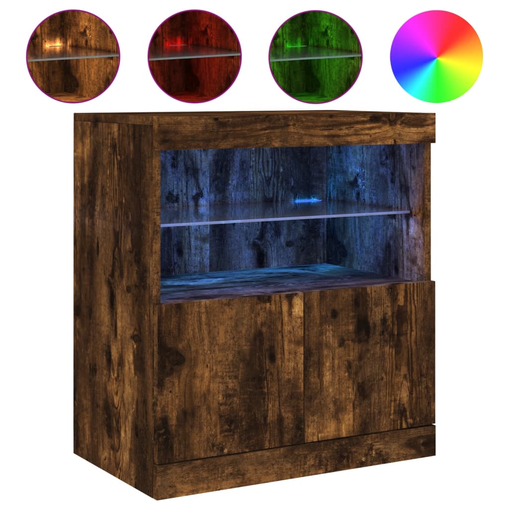 Modern Wooden Sideboard Storage Cabinet With LED Lights, 2 Doors & Shelves