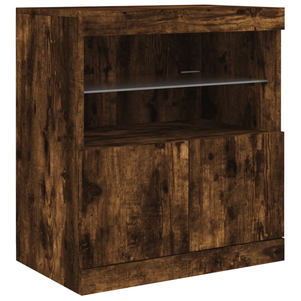 Modern Wooden Sideboard Storage Cabinet With LED Lights, 2 Doors & Shelves