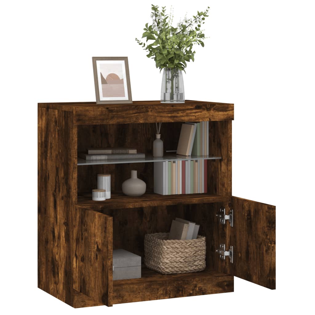 Modern Wooden Sideboard Storage Cabinet With LED Lights, 2 Doors & Shelves