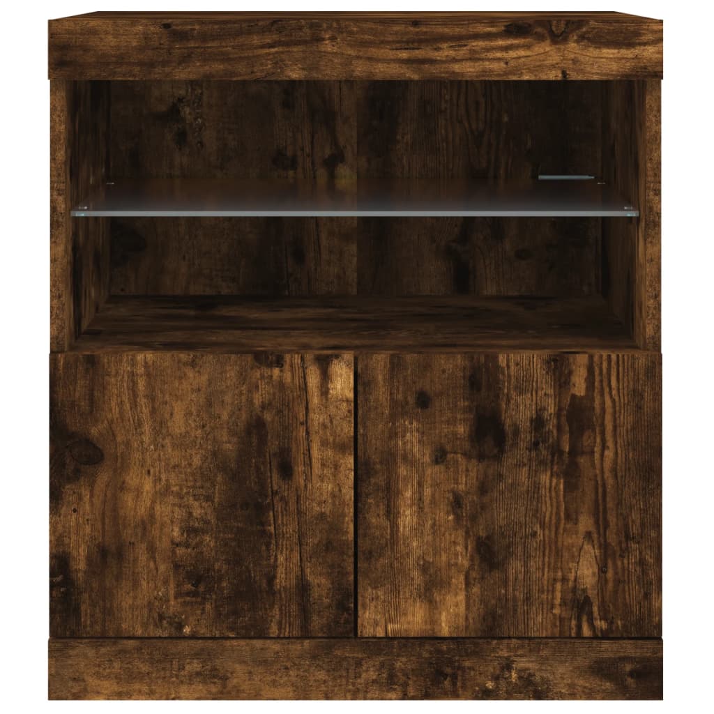 Modern Wooden Sideboard Storage Cabinet With LED Lights, 2 Doors & Shelves