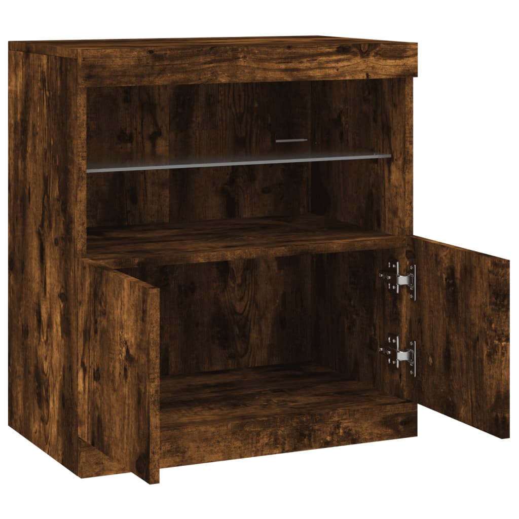 Modern Wooden Sideboard Storage Cabinet With LED Lights, 2 Doors & Shelves