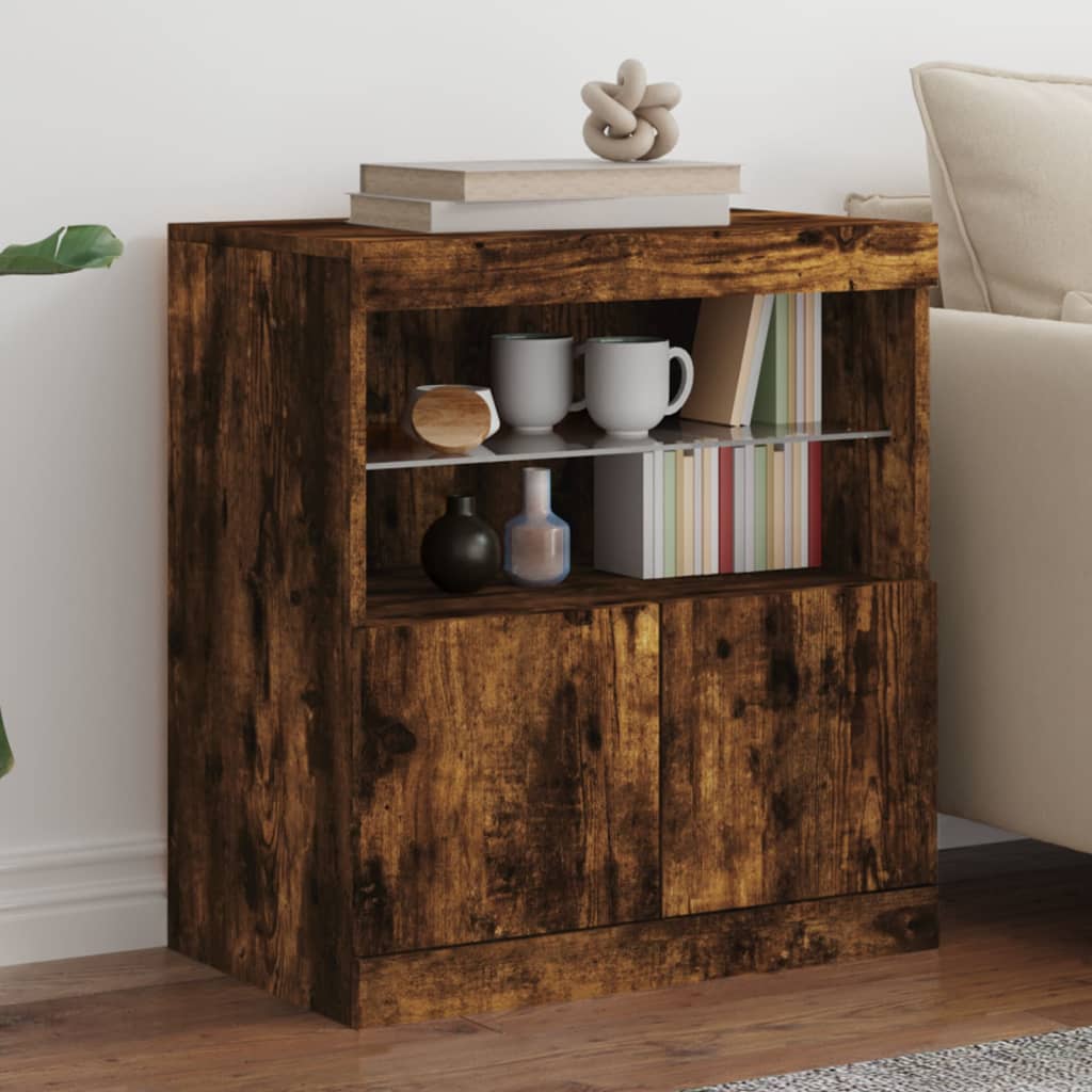 Modern Wooden Sideboard Storage Cabinet With LED Lights, 2 Doors & Shelves