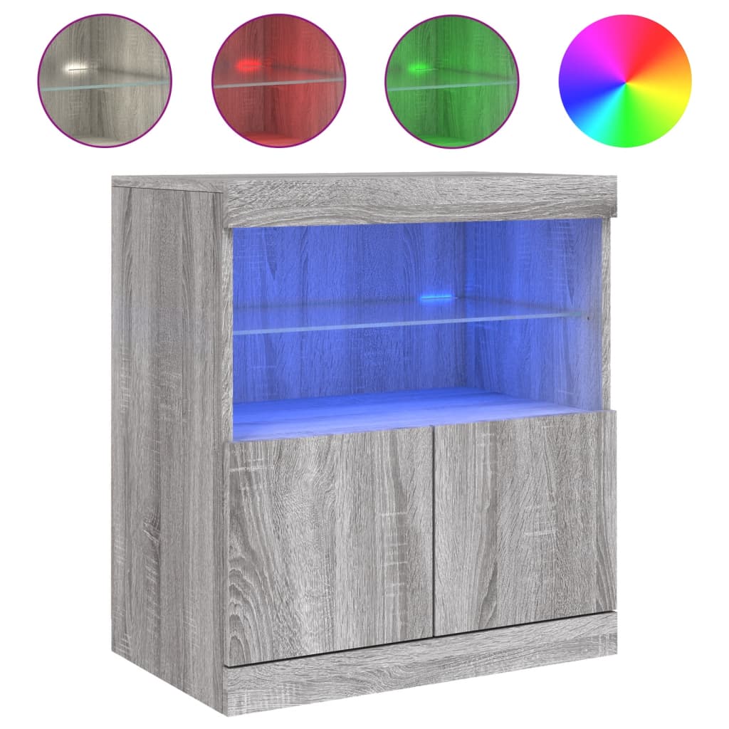 Modern Wooden Sideboard Storage Cabinet With LED Lights, 2 Doors & Shelves