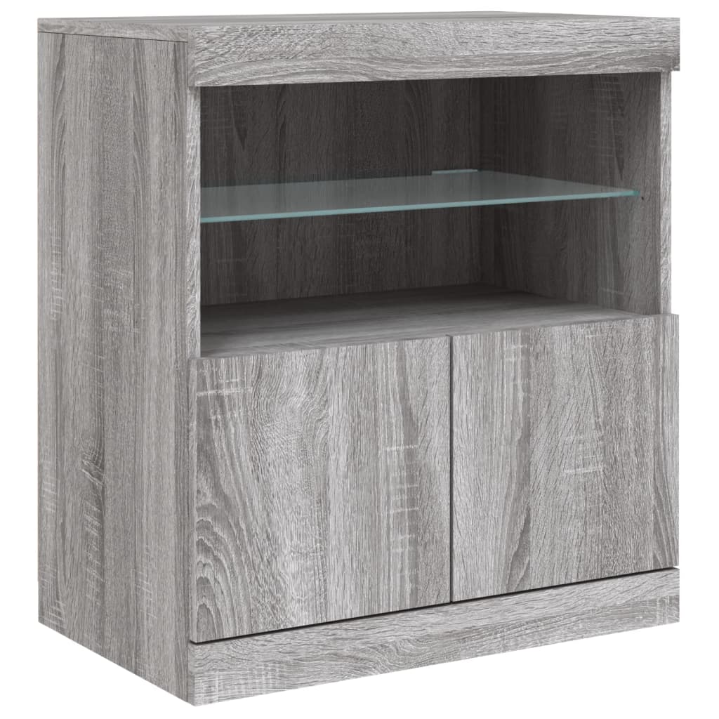 Modern Wooden Sideboard Storage Cabinet With LED Lights, 2 Doors & Shelves