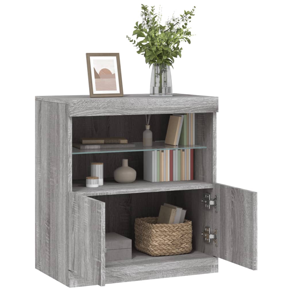 Modern Wooden Sideboard Storage Cabinet With LED Lights, 2 Doors & Shelves