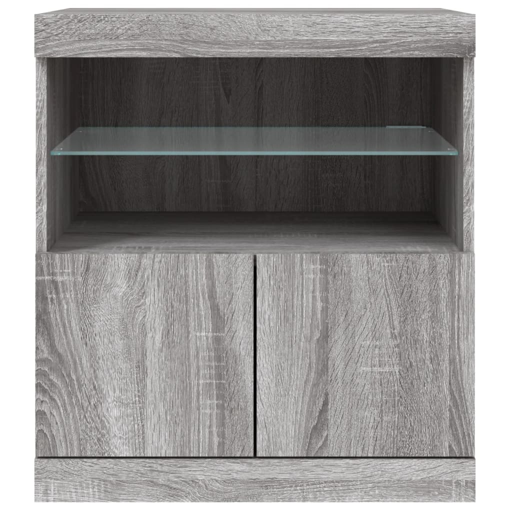 Modern Wooden Sideboard Storage Cabinet With LED Lights, 2 Doors & Shelves