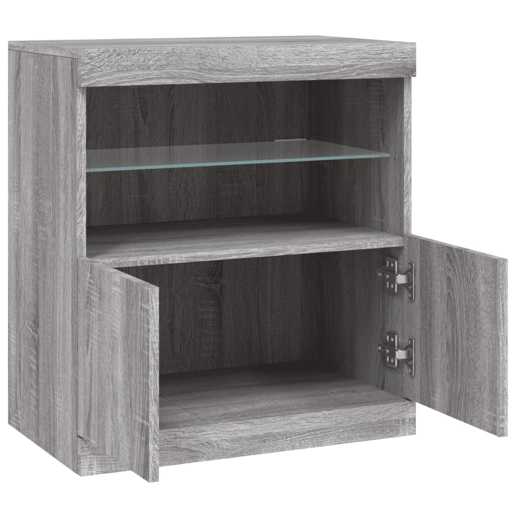 Modern Wooden Sideboard Storage Cabinet With LED Lights, 2 Doors & Shelves