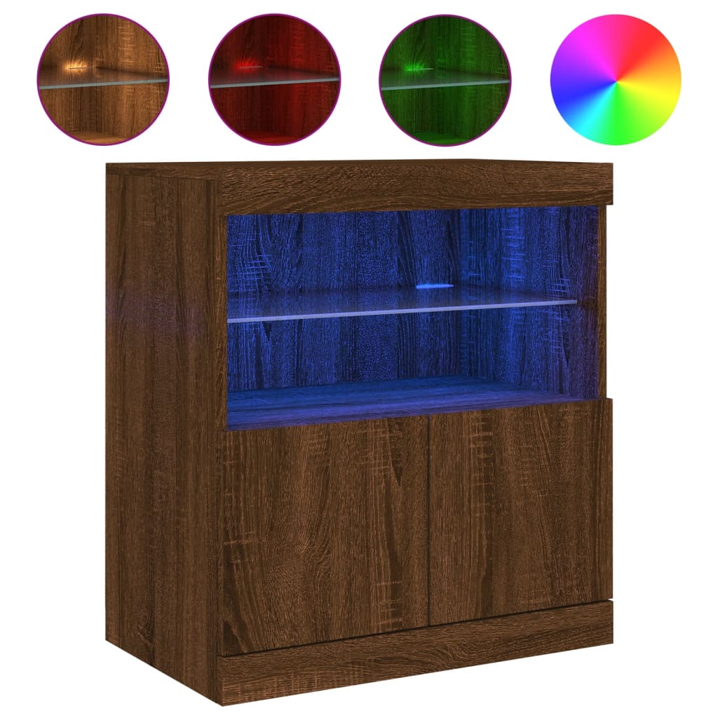 Modern Wooden Sideboard Storage Cabinet With LED Lights, 2 Doors & Shelves