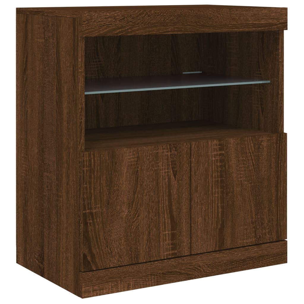 Modern Wooden Sideboard Storage Cabinet With LED Lights, 2 Doors & Shelves