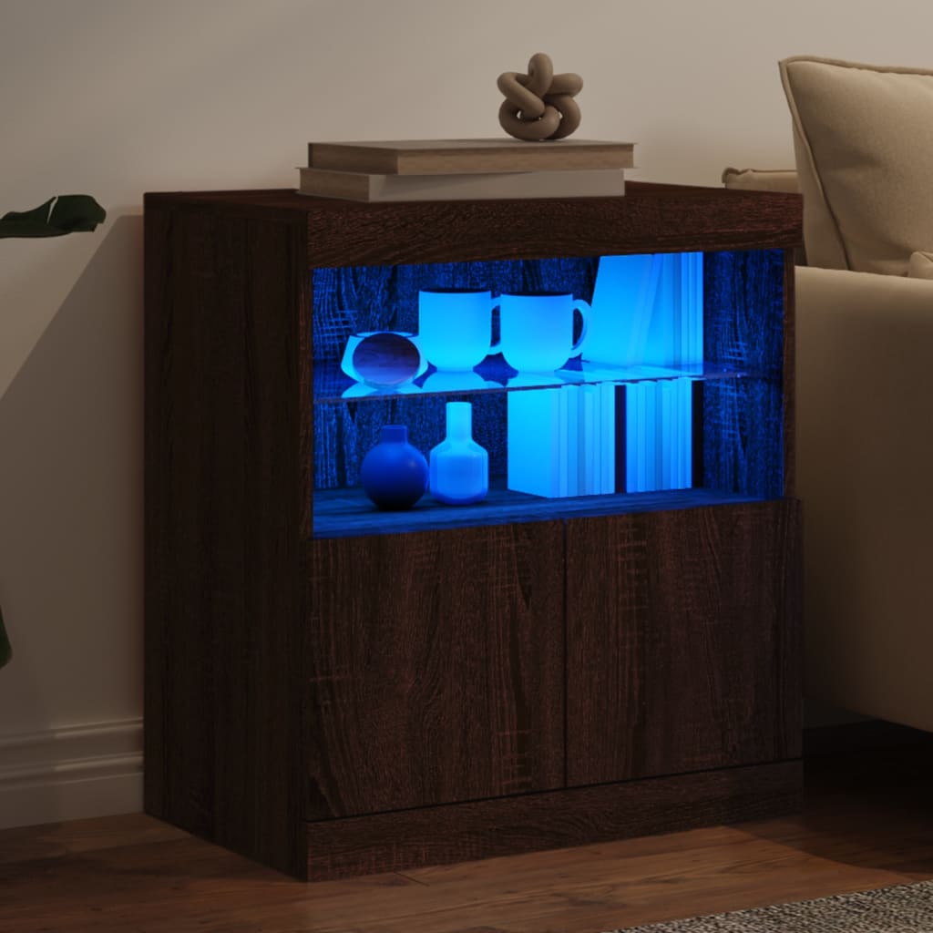 Modern Wooden Sideboard Storage Cabinet With LED Lights, 2 Doors & Shelves
