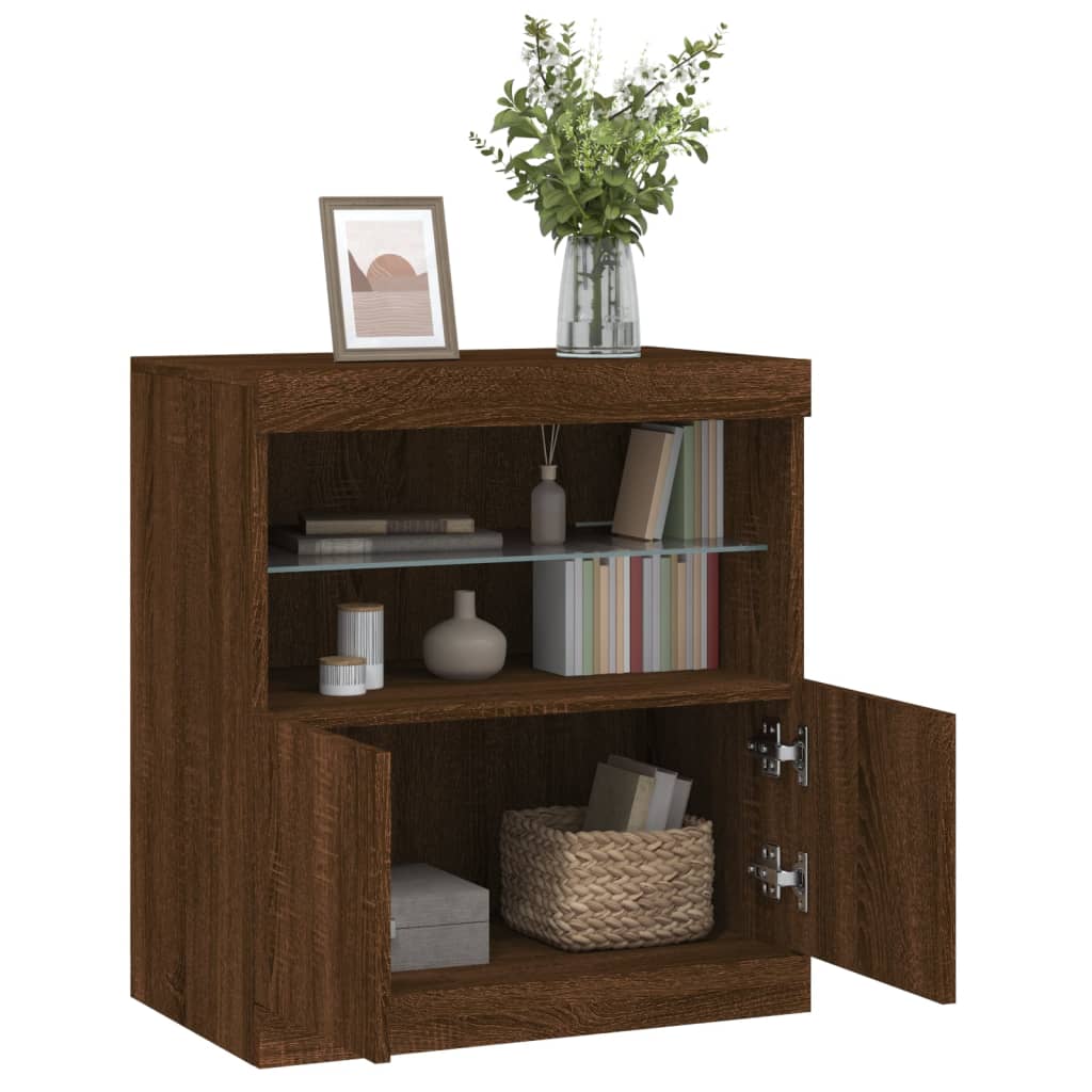 Modern Wooden Sideboard Storage Cabinet With LED Lights, 2 Doors & Shelves