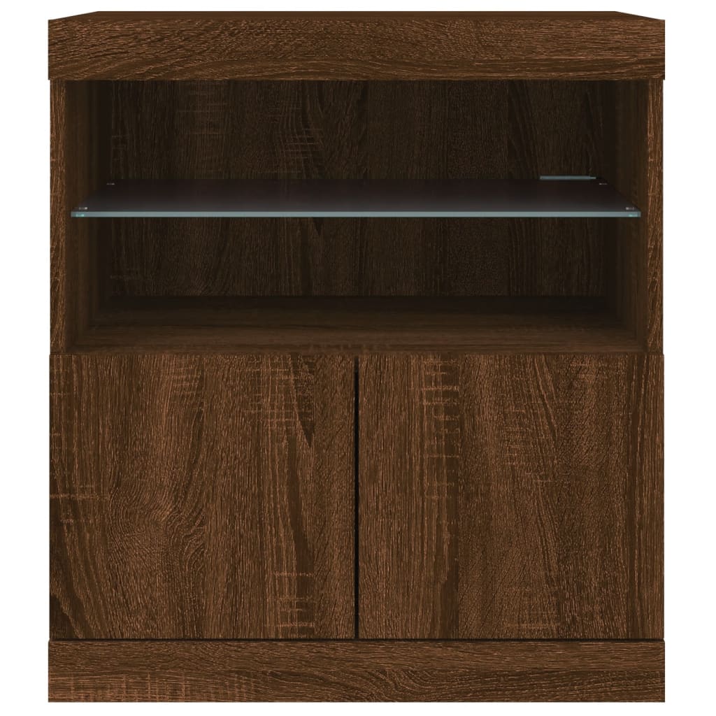 Modern Wooden Sideboard Storage Cabinet With LED Lights, 2 Doors & Shelves