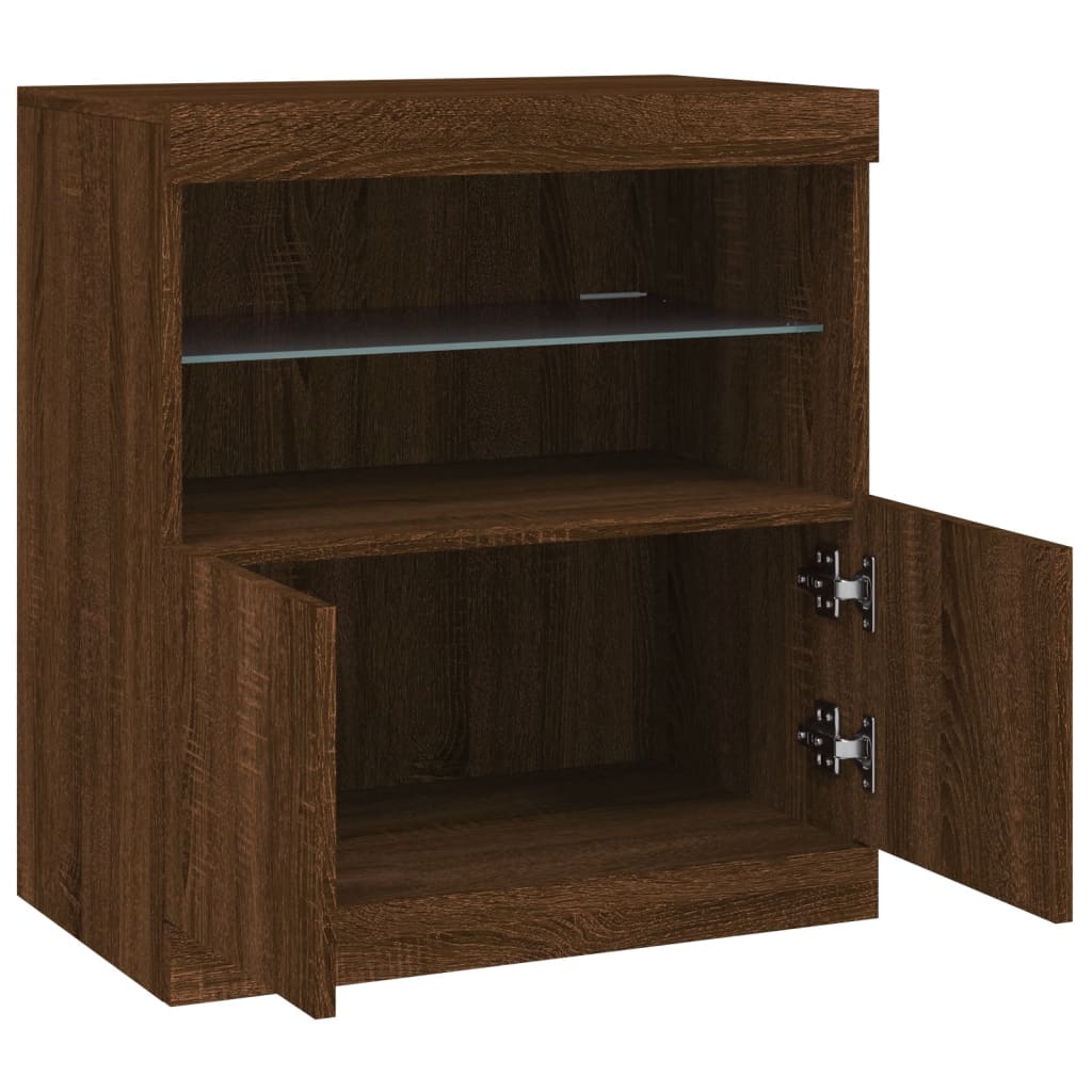 Modern Wooden Sideboard Storage Cabinet With LED Lights, 2 Doors & Shelves
