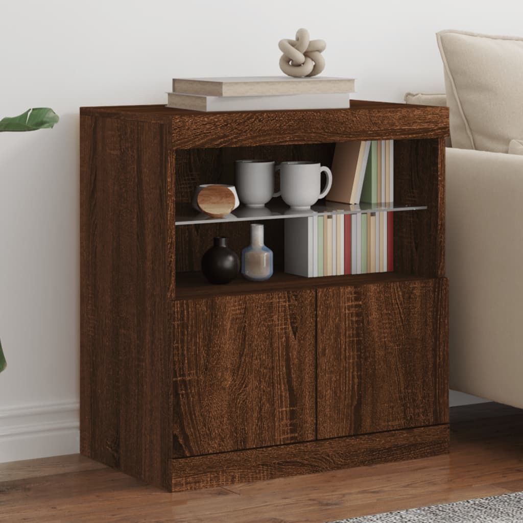 Modern Wooden Sideboard Storage Cabinet With LED Lights, 2 Doors & Shelves