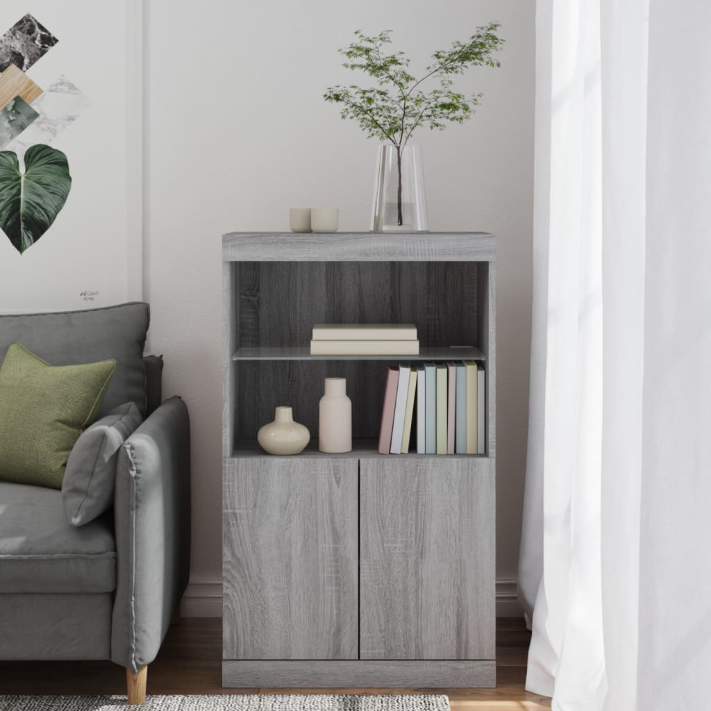 Sideboard with LED Lights Grey Sonoma 60.5x37x100 cm
