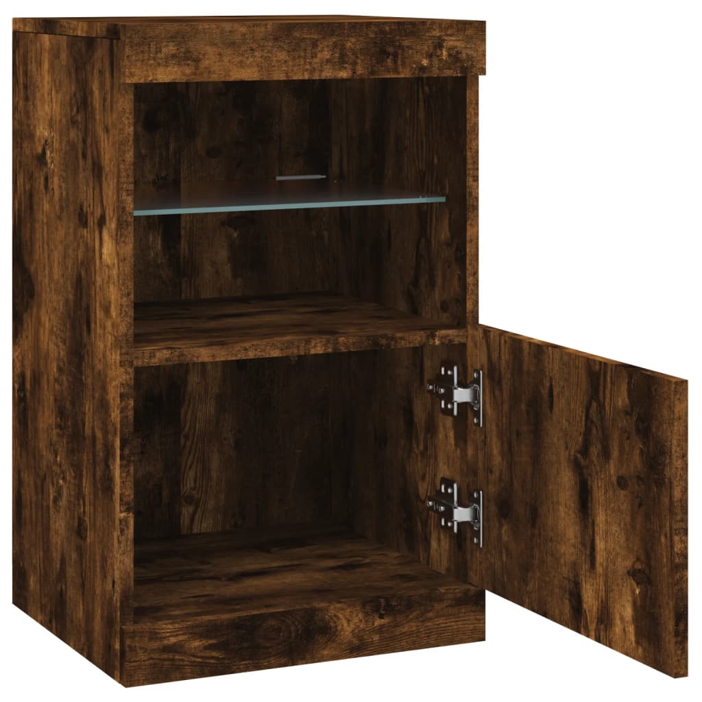 Sideboard with LED Lights Smoked Oak 41x37x67 cm