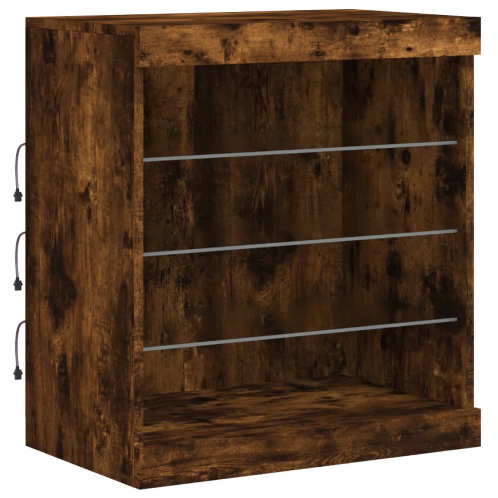 Sideboard with LED Lights Smoked Oak 60.5x37x67 cm