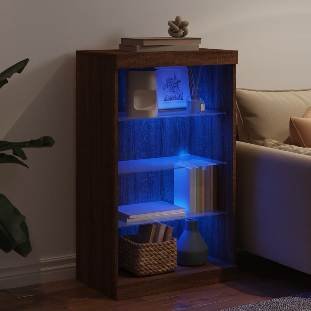 Sideboard with LED Lights Brown Oak 60.5x37x100 cm