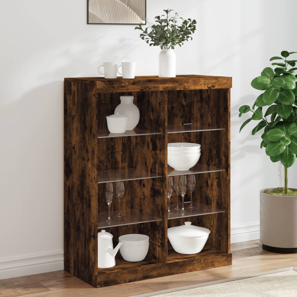 Sideboard with LED Lights Smoked Oak 81x37x100 cm