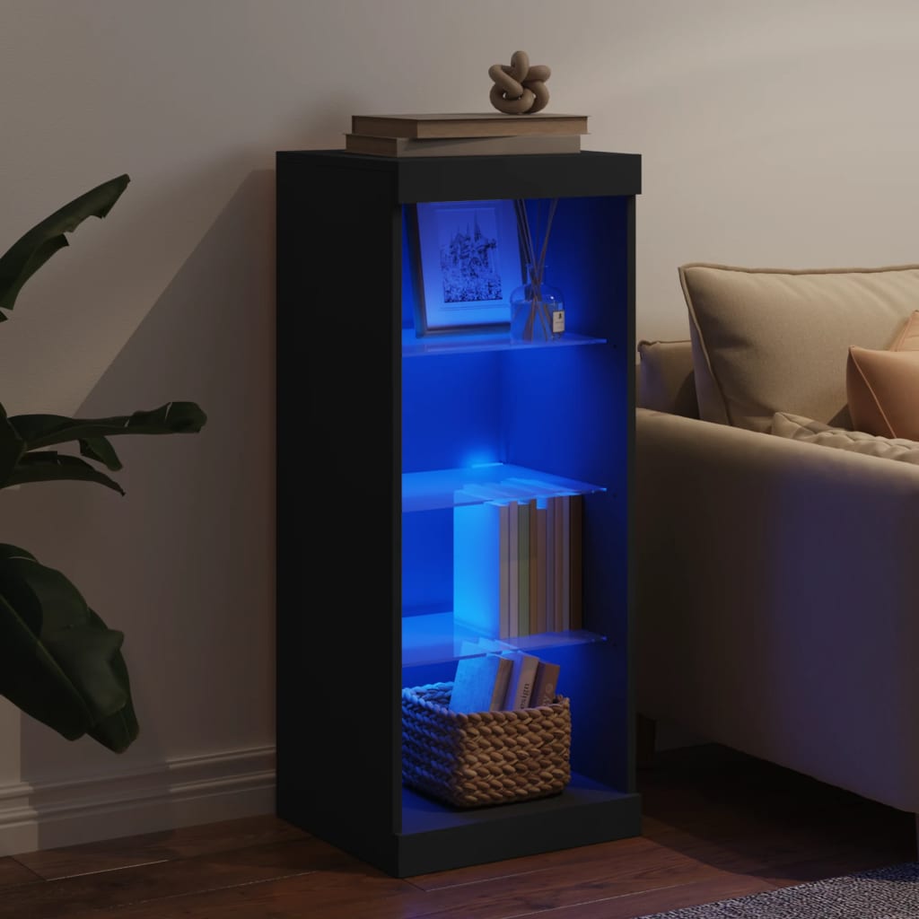 Modern Wooden Open Narrow Sideboard Storage Cabinet Unit With LED Lights