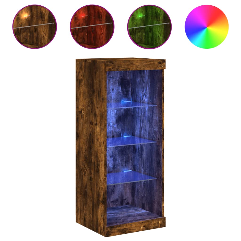 Modern Wooden Open Narrow Sideboard Storage Cabinet Unit With LED Lights