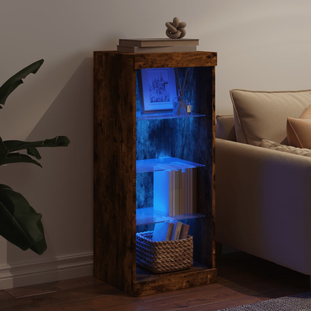 Modern Wooden Open Narrow Sideboard Storage Cabinet Unit With LED Lights